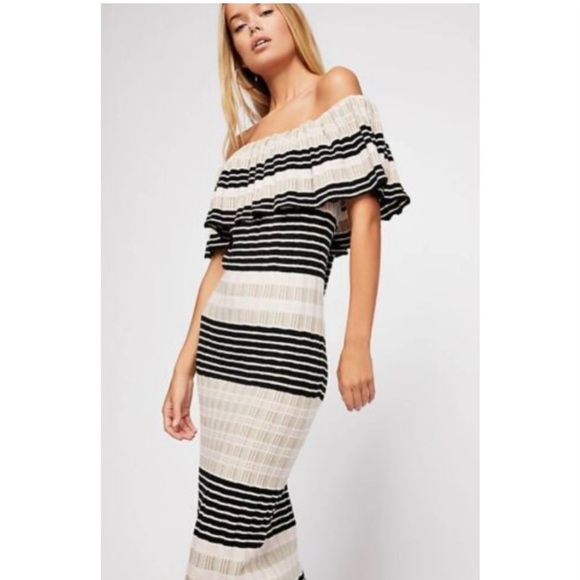 Free People Striped Off-Shoulder Dress Size Large - Picture 1 of 5